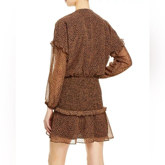 Aqua Printed Ruffle Mini Dress Brown Leopard Print Bloomingdale’s Size S - Picture 3 of 16